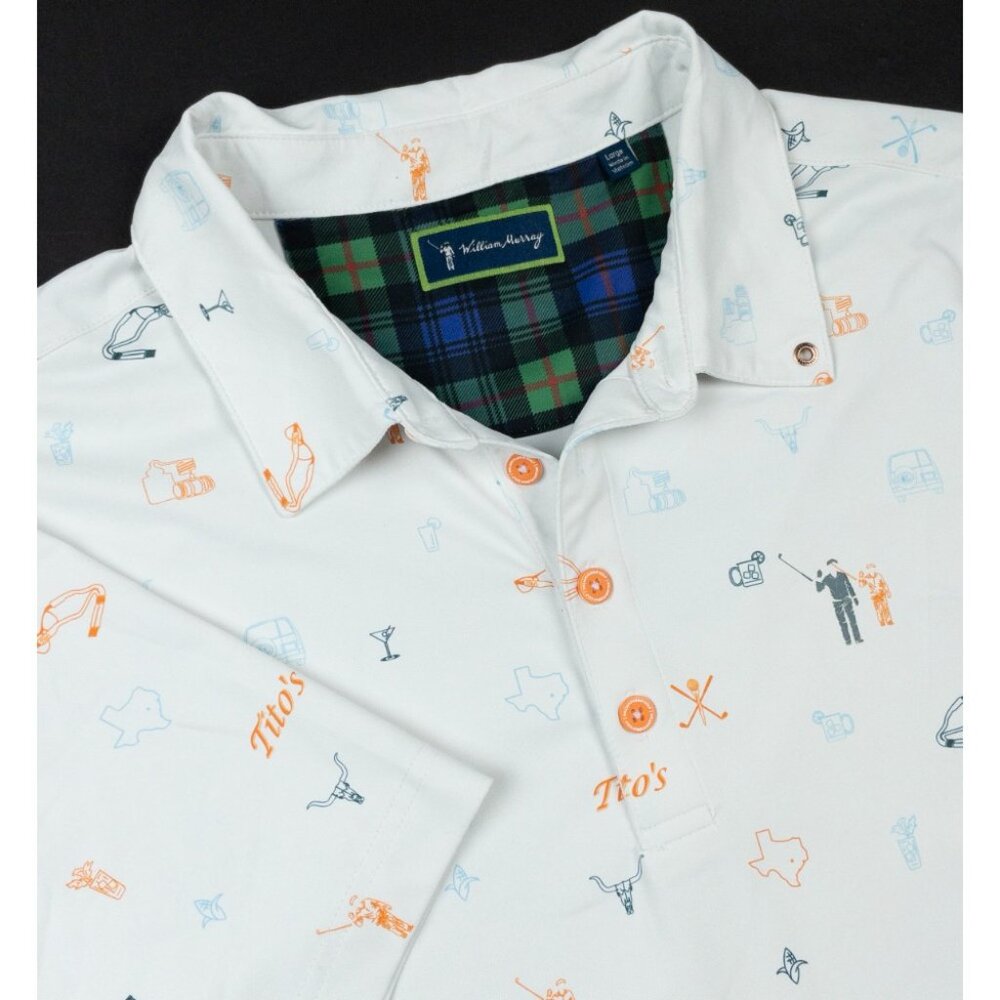 William Murray Tito's Vodka Golf Polo Men's Large Shirt Texas White Collage